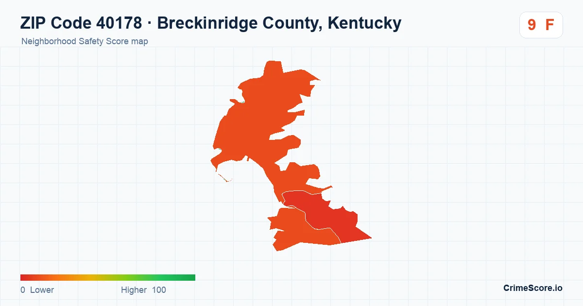 ZIP Code 40178 in Breckinridge County, Kentucky neighborhood Safety Score map
