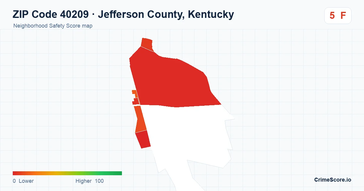 ZIP Code 40209 in Jefferson County, Kentucky neighborhood Safety Score map