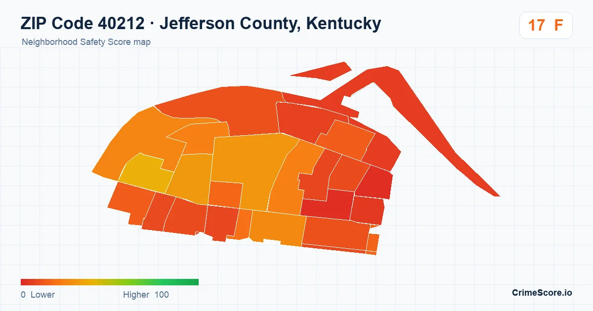 ZIP Code 40212 in Jefferson County, Kentucky neighborhood Safety Score map