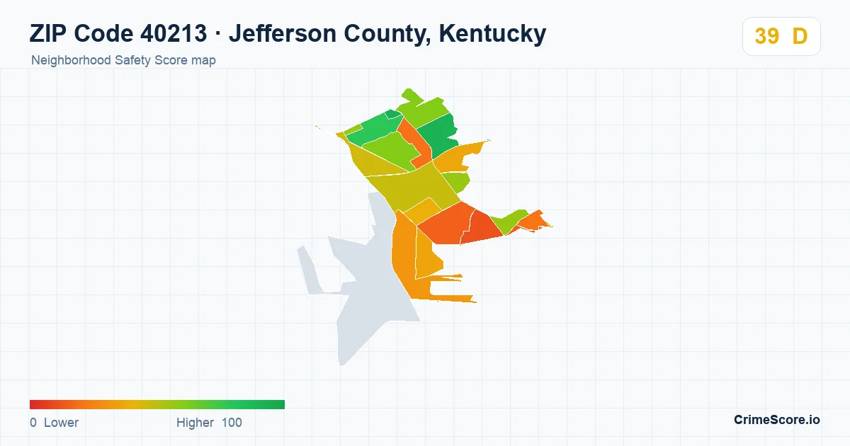 ZIP Code 40213 in Jefferson County, Kentucky neighborhood Safety Score map