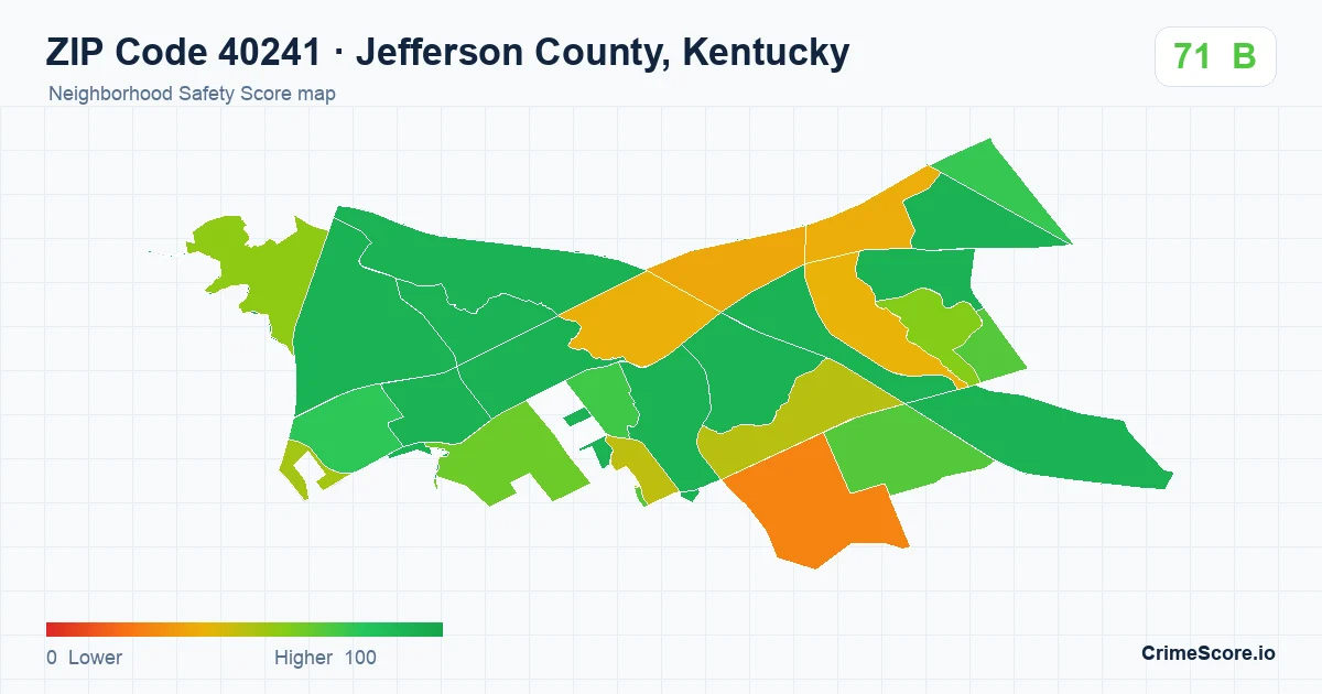 ZIP Code 40241 in Jefferson County, Kentucky neighborhood Safety Score map