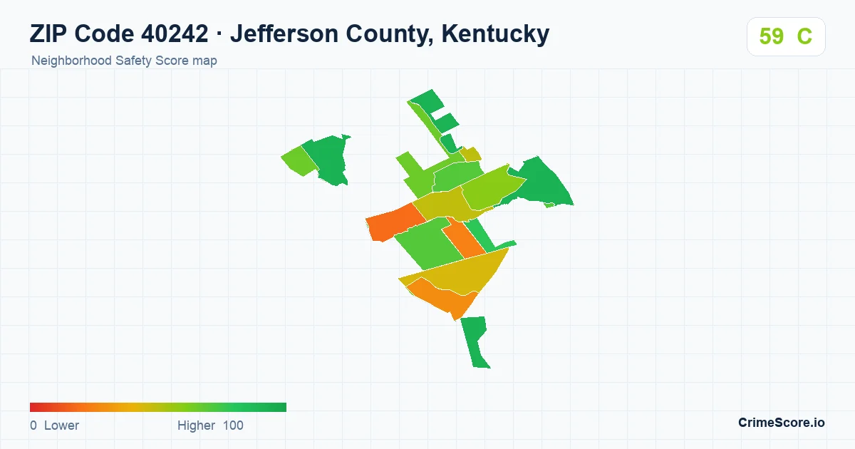 ZIP Code 40242 in Jefferson County, Kentucky neighborhood Safety Score map