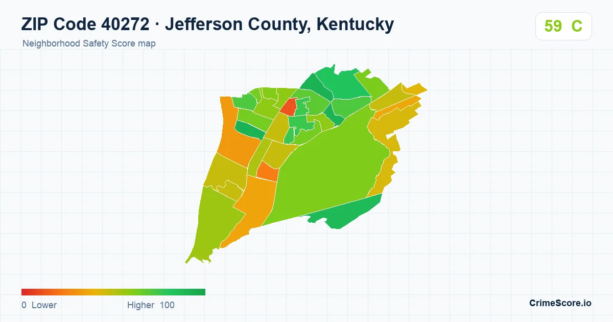 ZIP Code 40272 in Jefferson County, Kentucky neighborhood Safety Score map