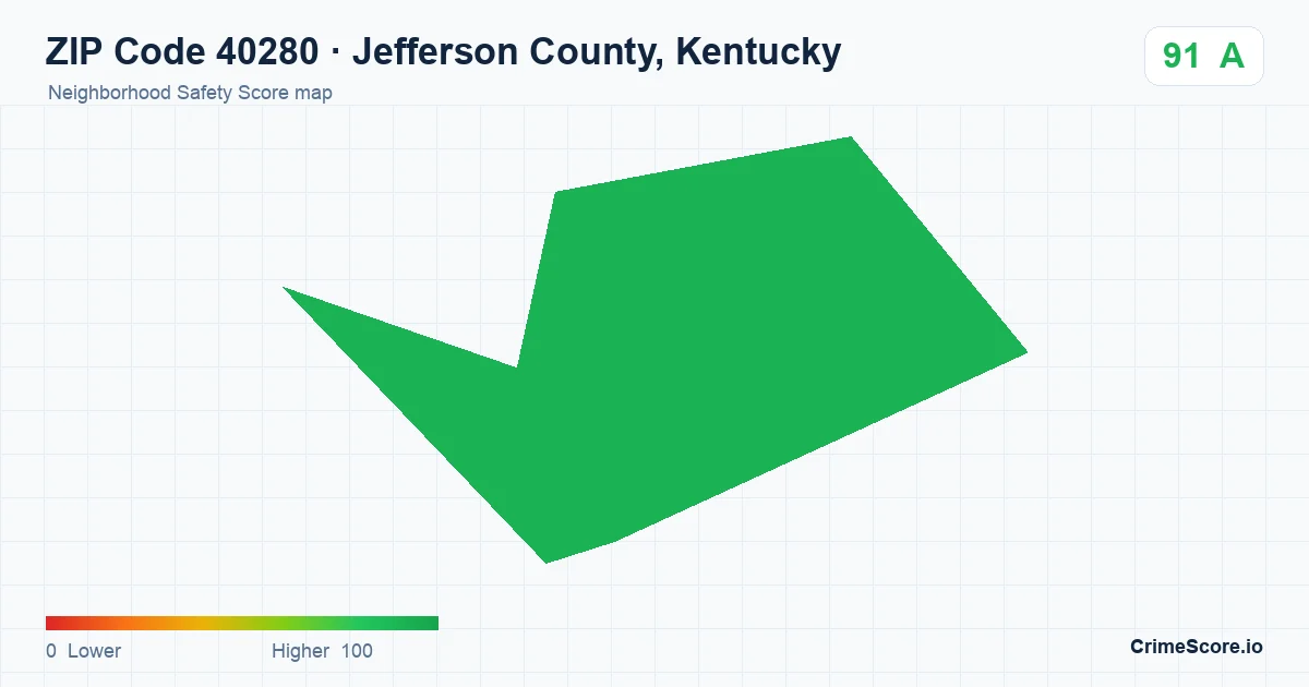ZIP Code 40280 in Jefferson County, Kentucky neighborhood Safety Score map