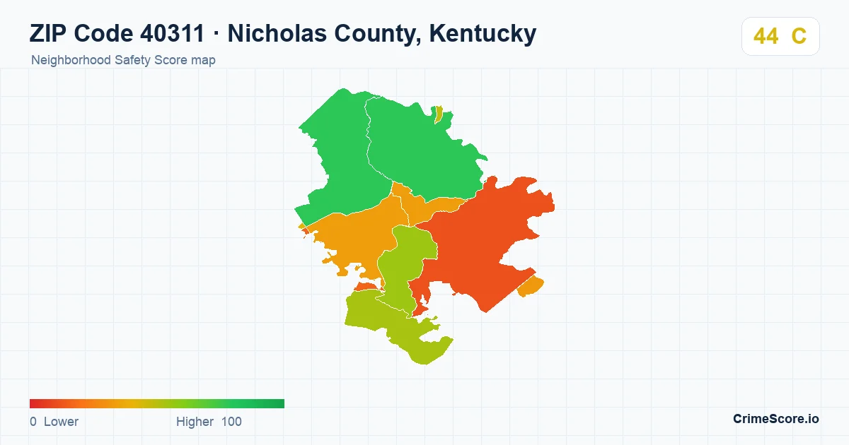 ZIP Code 40311 in Nicholas County, Kentucky neighborhood Safety Score map