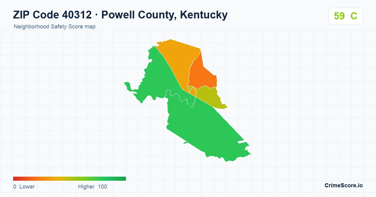 ZIP Code 40312 in Powell County, Kentucky neighborhood Safety Score map