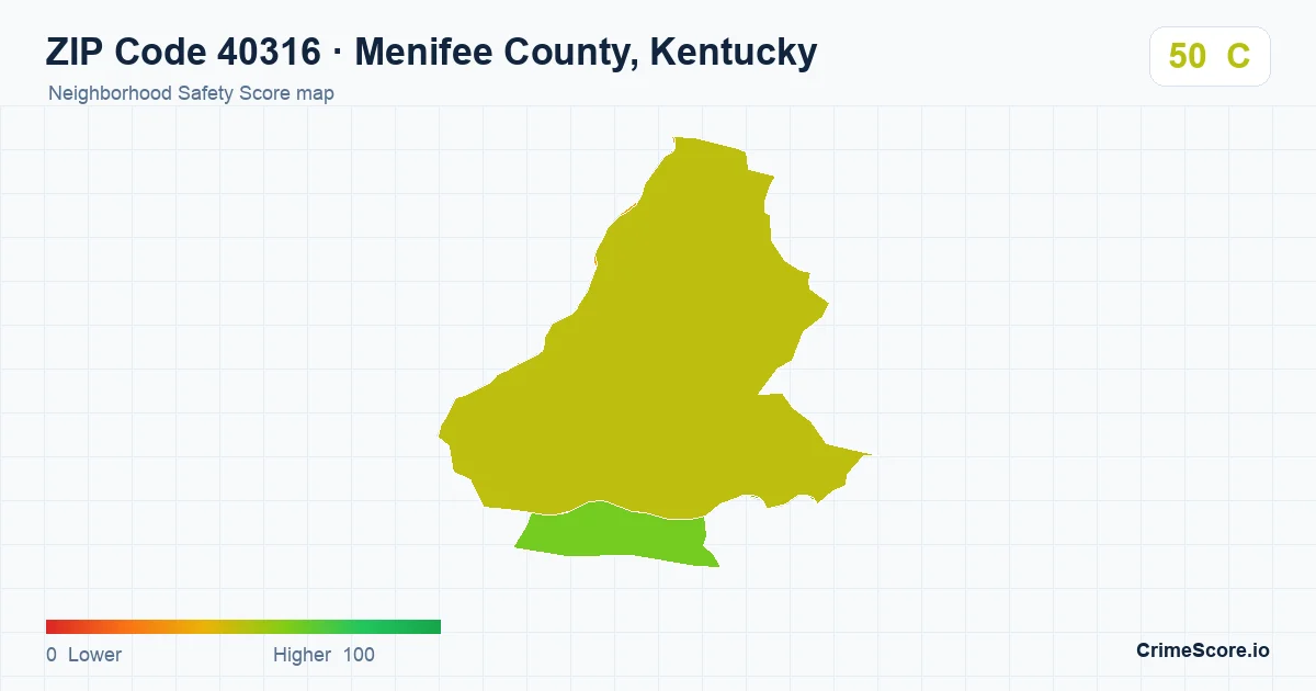 ZIP Code 40316 in Menifee County, Kentucky neighborhood Safety Score map