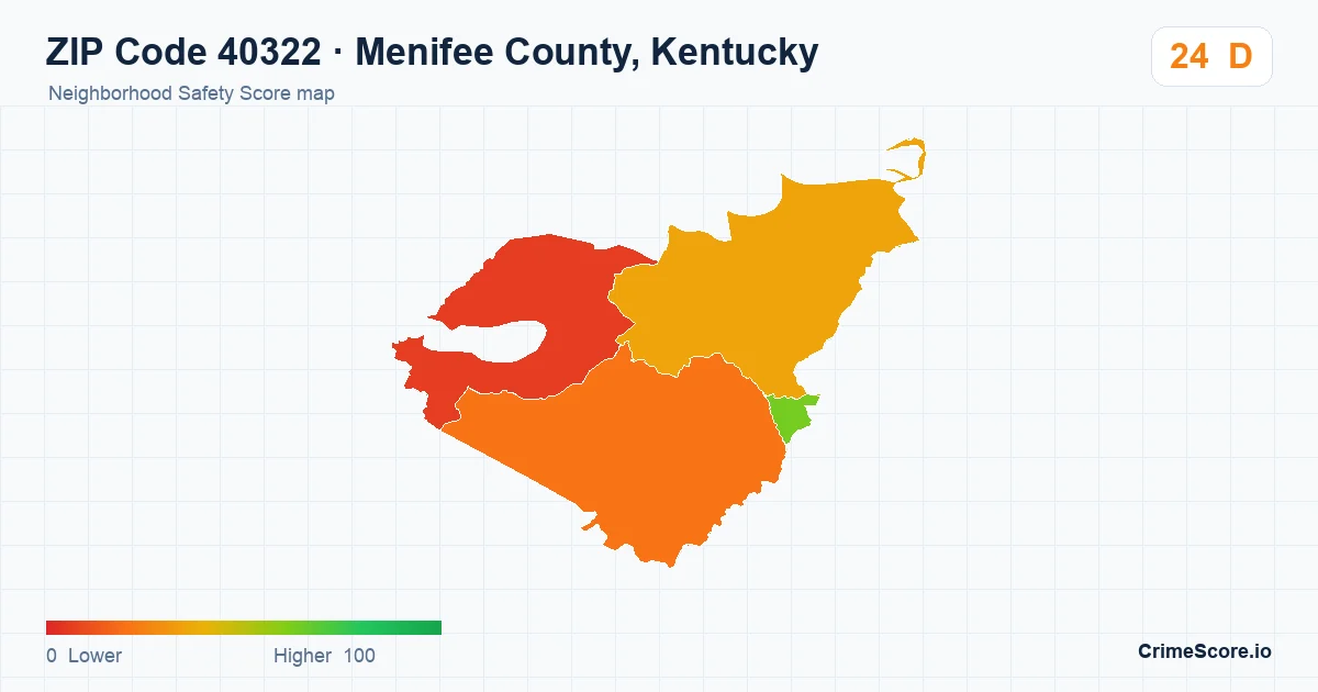 ZIP Code 40322 in Menifee County, Kentucky neighborhood Safety Score map