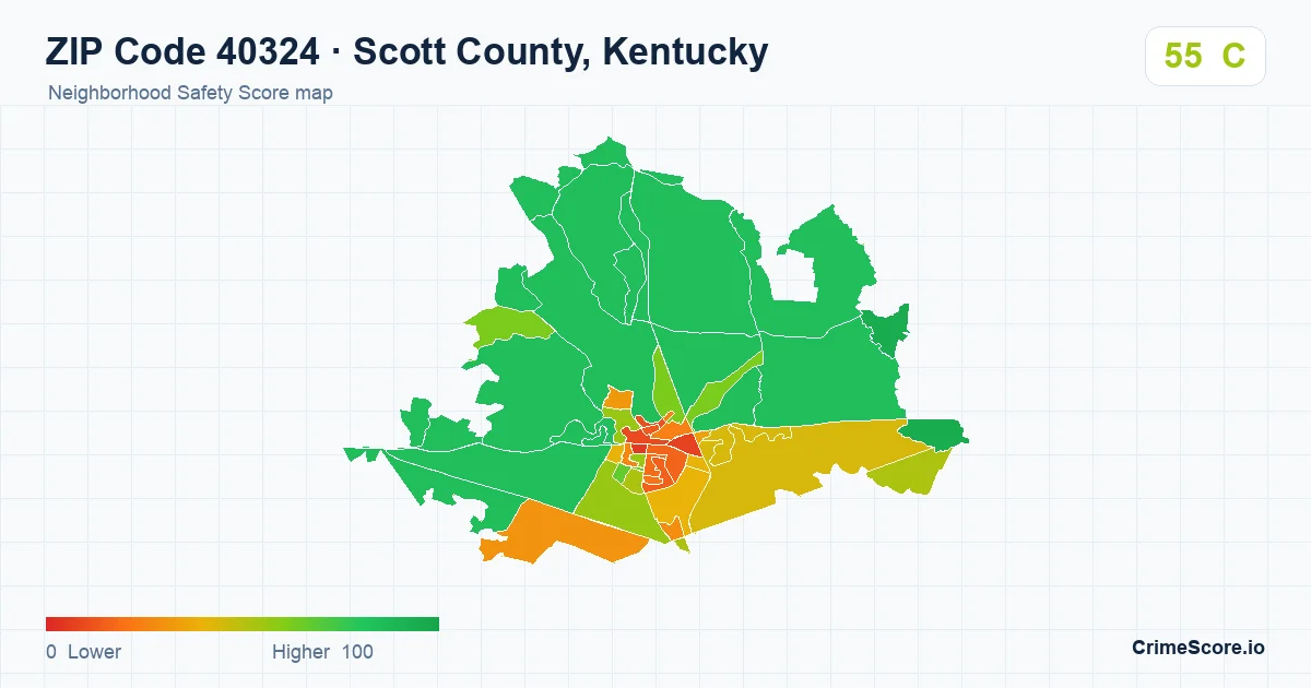 ZIP Code 40324 in Scott County, Kentucky neighborhood Safety Score map
