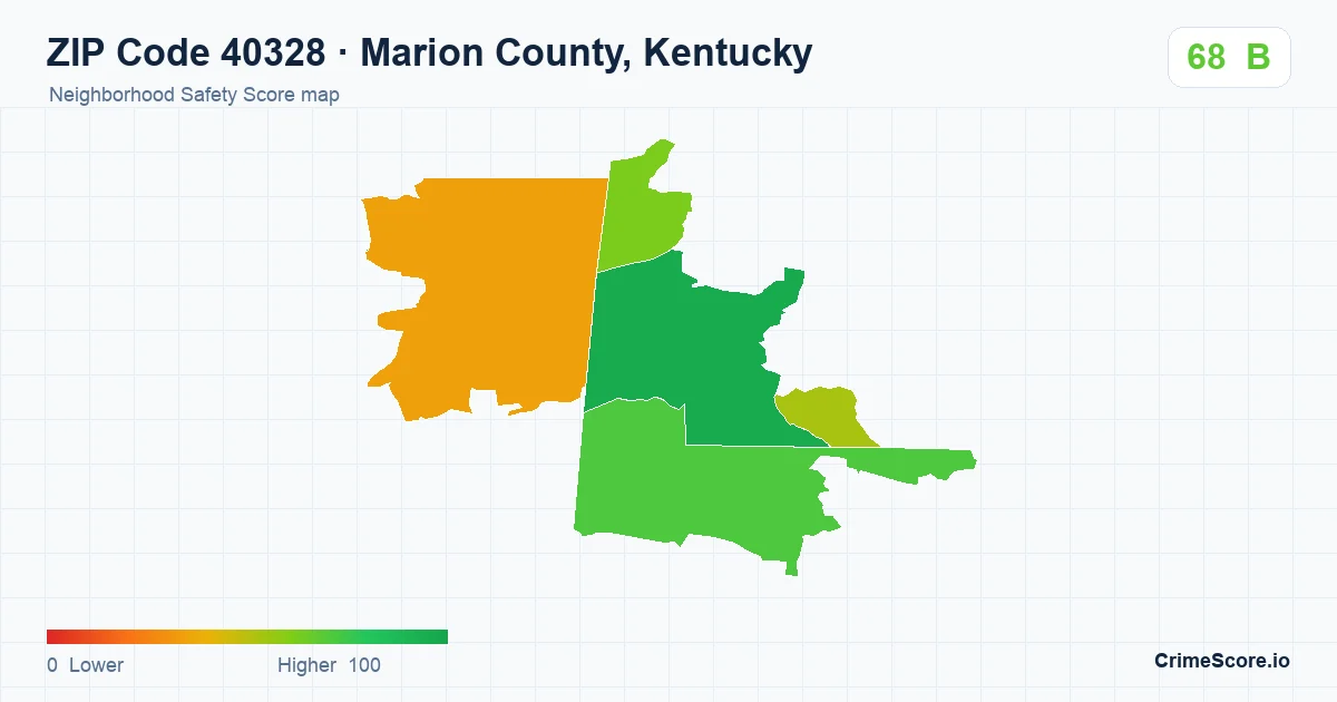 ZIP Code 40328 in Marion County, Kentucky neighborhood Safety Score map