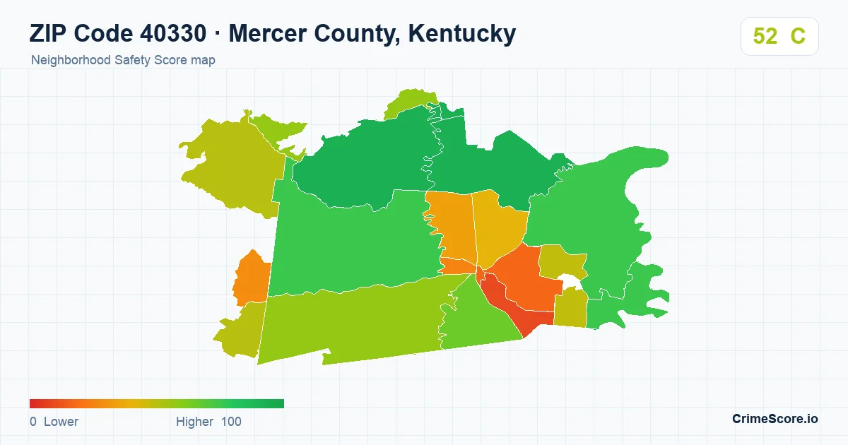 ZIP Code 40330 in Mercer County, Kentucky neighborhood Safety Score map