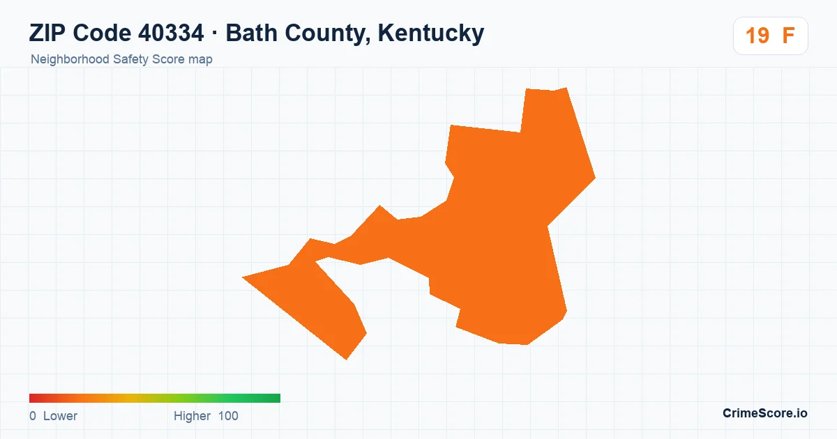 ZIP Code 40334 in Bath County, Kentucky neighborhood Safety Score map