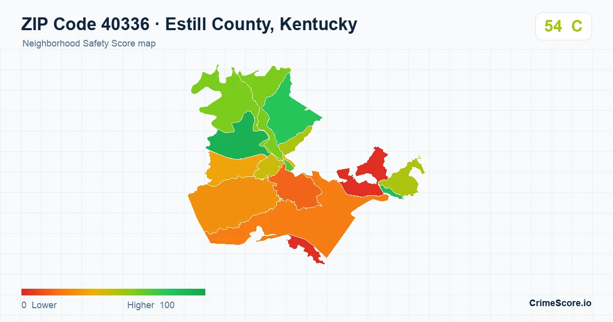 ZIP Code 40336 in Estill County, Kentucky neighborhood Safety Score map