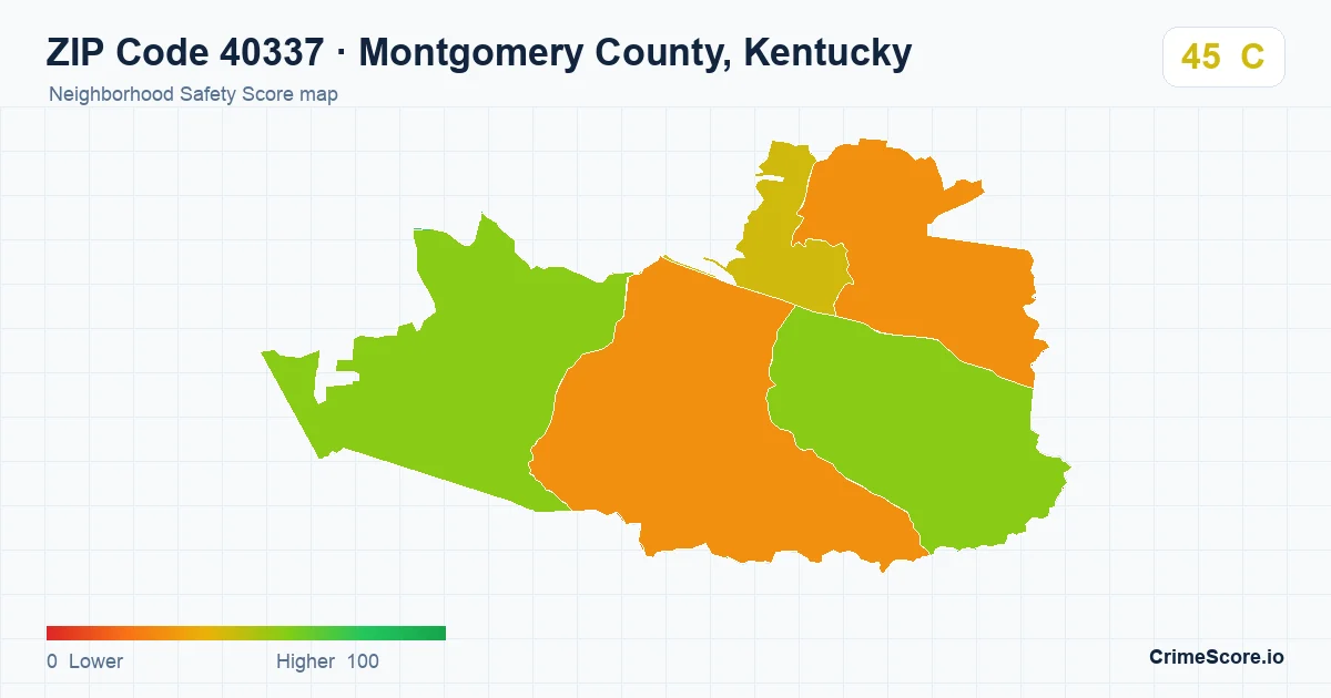 ZIP Code 40337 in Montgomery County, Kentucky neighborhood Safety Score map