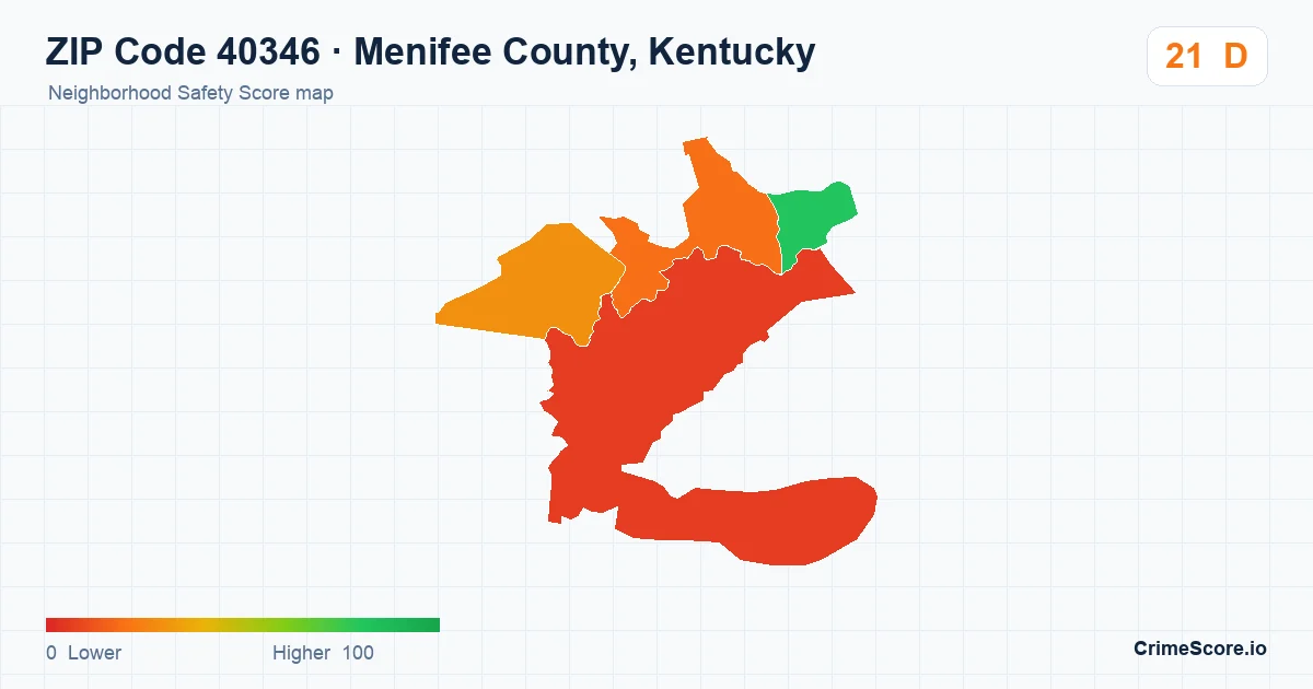ZIP Code 40346 in Menifee County, Kentucky neighborhood Safety Score map