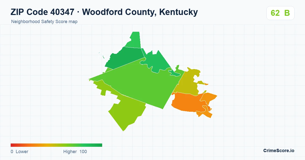 ZIP Code 40347 in Woodford County, Kentucky neighborhood Safety Score map