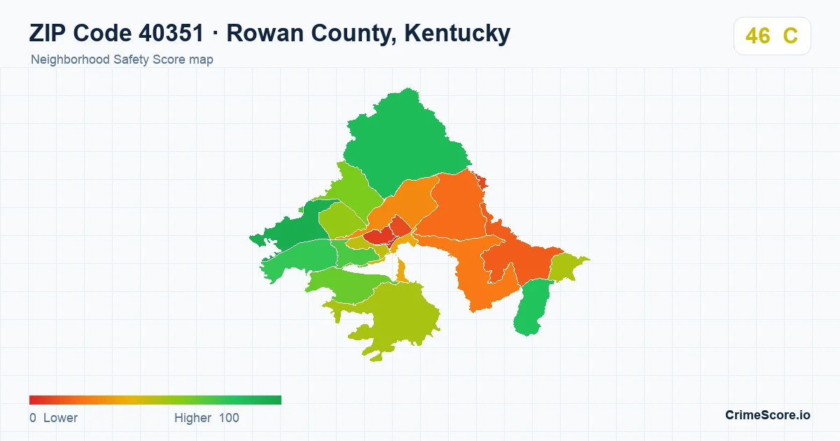 ZIP Code 40351 in Rowan County, Kentucky neighborhood Safety Score map