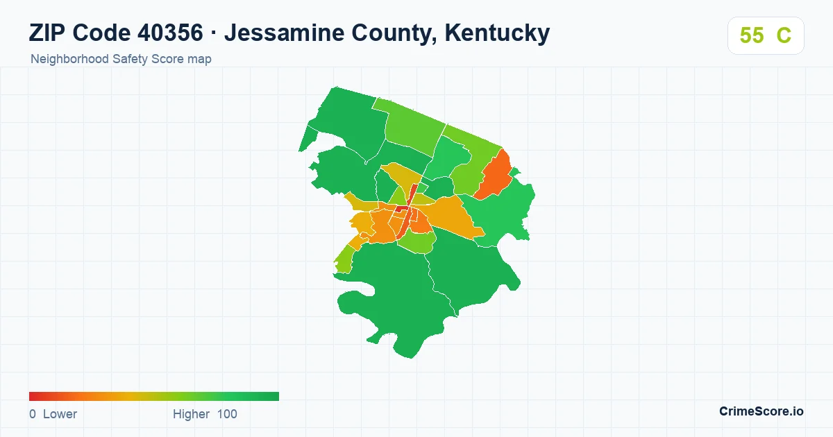 ZIP Code 40356 in Jessamine County, Kentucky neighborhood Safety Score map