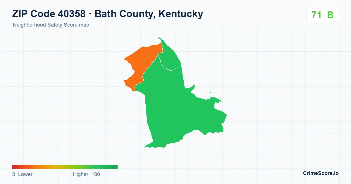 ZIP Code 40358 in Bath County, Kentucky neighborhood Safety Score map