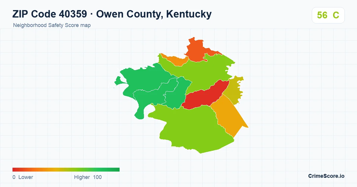 ZIP Code 40359 in Owen County, Kentucky neighborhood Safety Score map