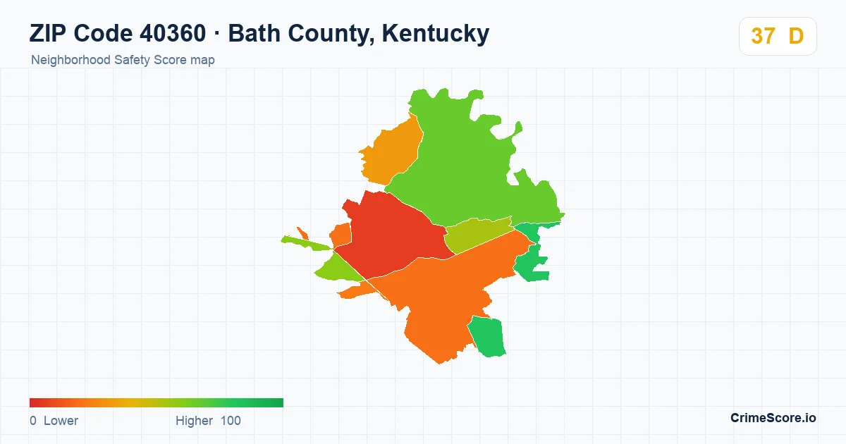 ZIP Code 40360 in Bath County, Kentucky neighborhood Safety Score map
