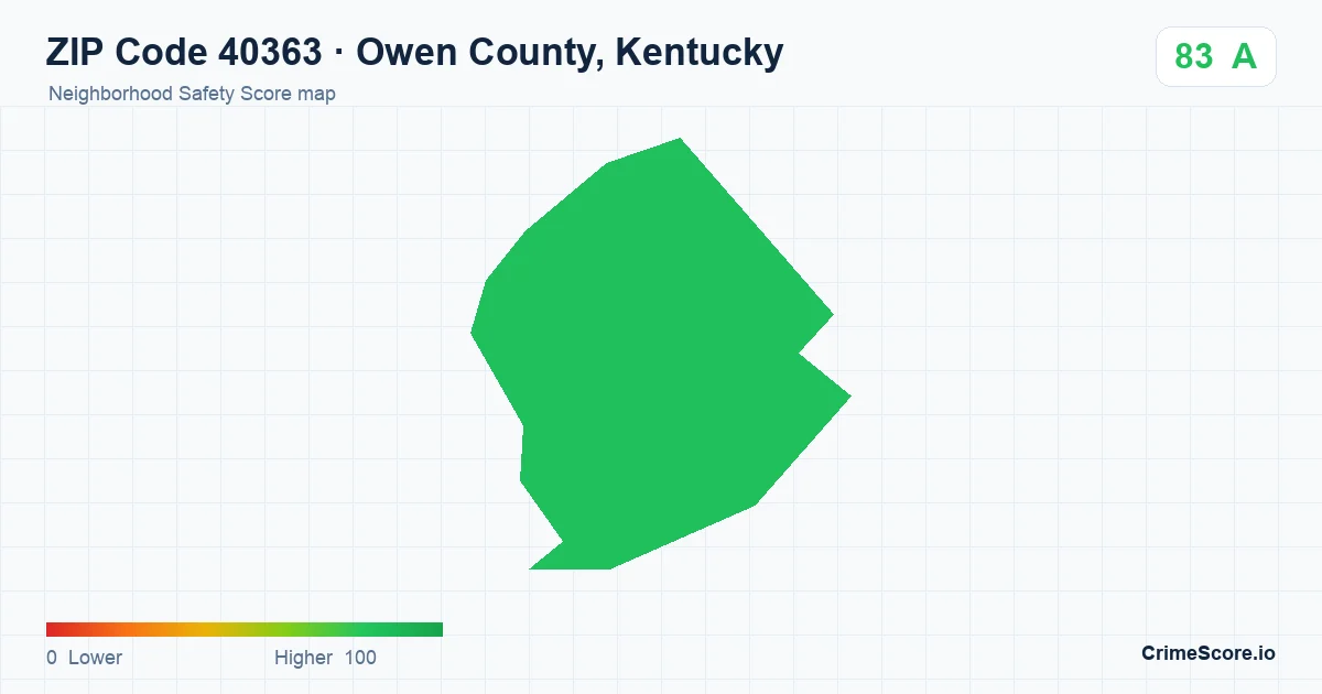 ZIP Code 40363 in Owen County, Kentucky neighborhood Safety Score map