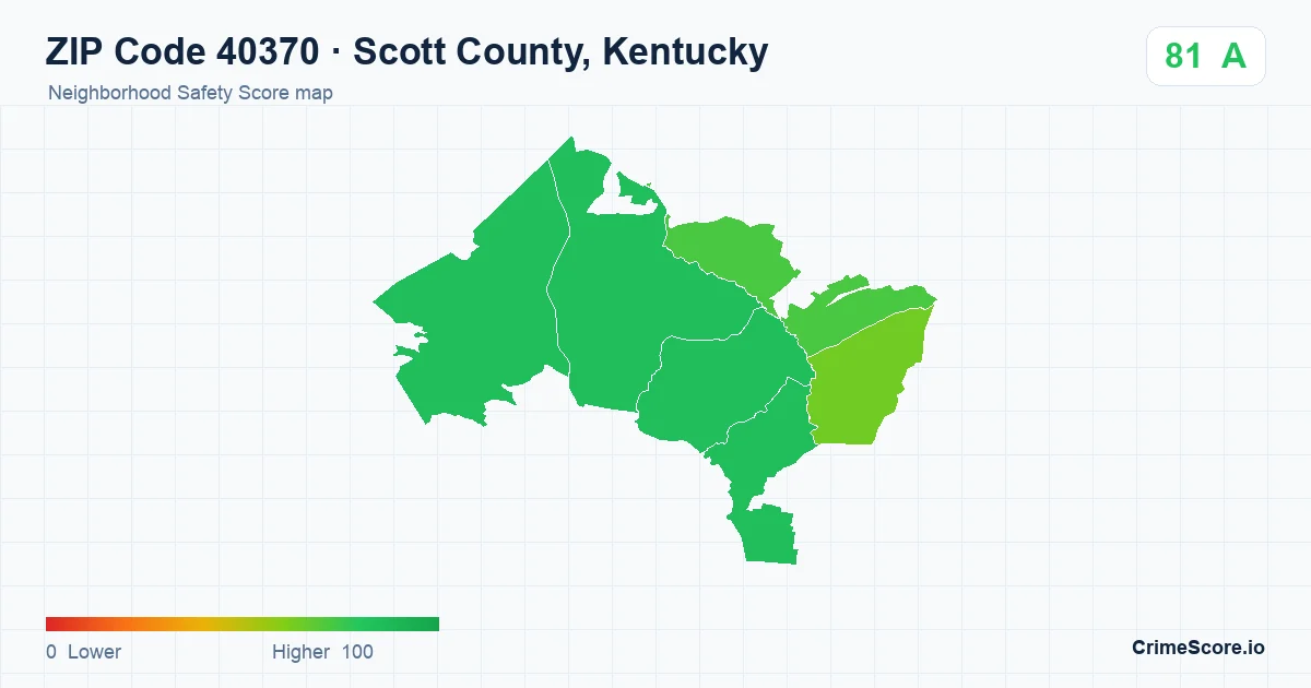 ZIP Code 40370 in Scott County, Kentucky neighborhood Safety Score map