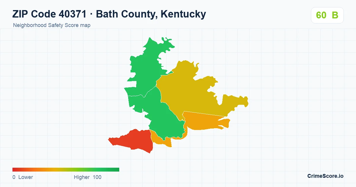 ZIP Code 40371 in Bath County, Kentucky neighborhood Safety Score map