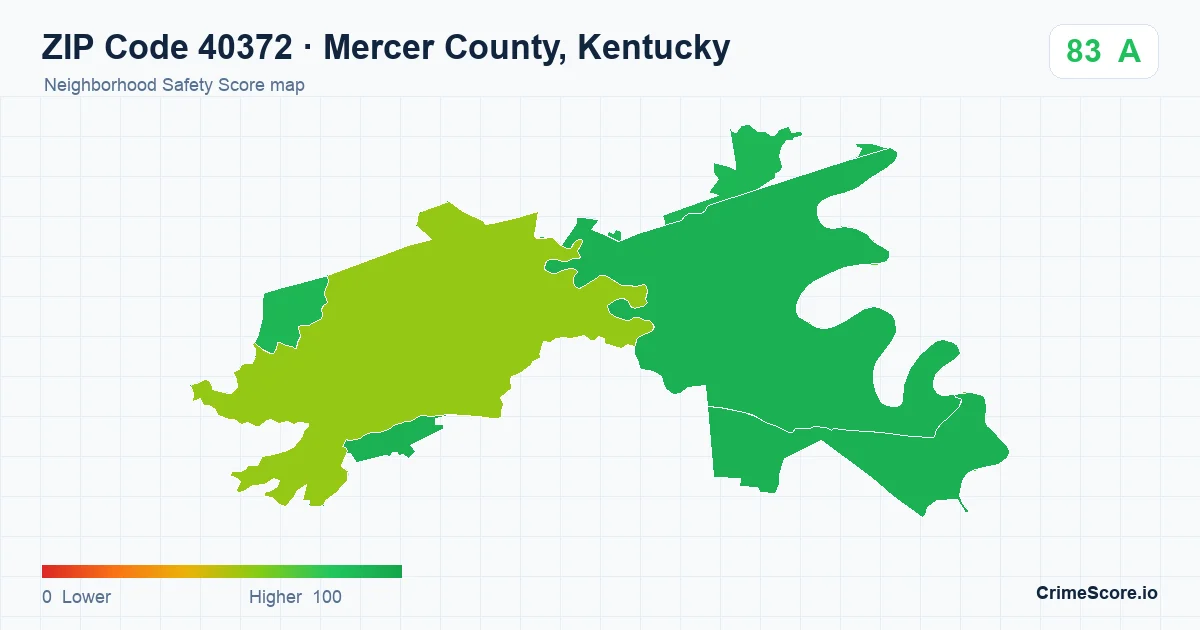 ZIP Code 40372 in Mercer County, Kentucky neighborhood Safety Score map