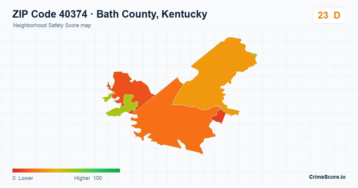 ZIP Code 40374 in Bath County, Kentucky neighborhood Safety Score map