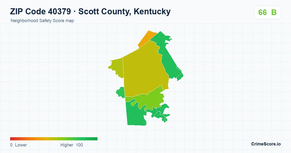 ZIP Code 40379 in Scott County, Kentucky neighborhood Safety Score map