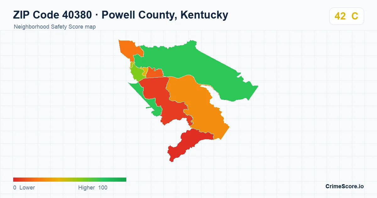 ZIP Code 40380 in Powell County, Kentucky neighborhood Safety Score map