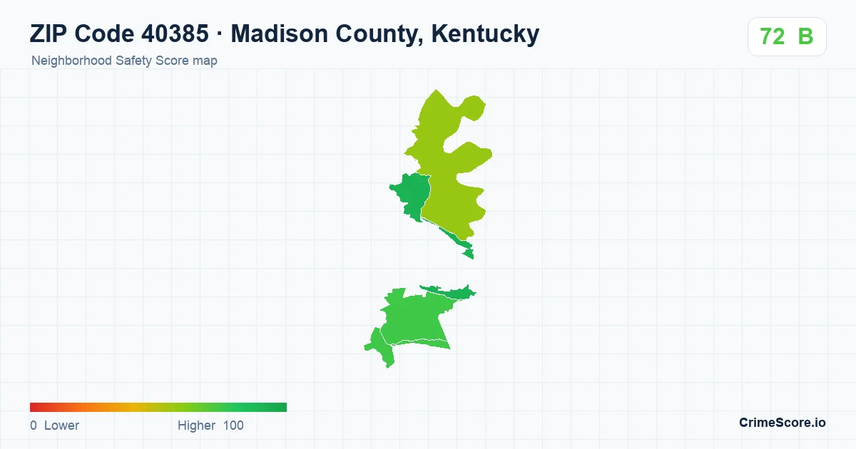 ZIP Code 40385 in Madison County, Kentucky neighborhood Safety Score map