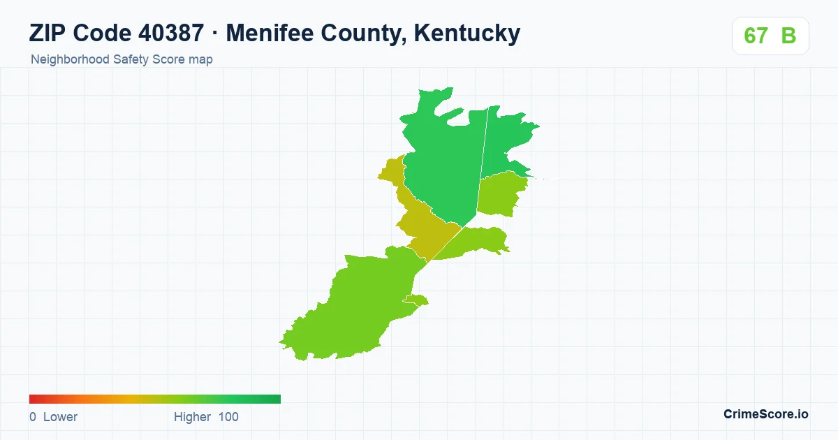 ZIP Code 40387 in Menifee County, Kentucky neighborhood Safety Score map