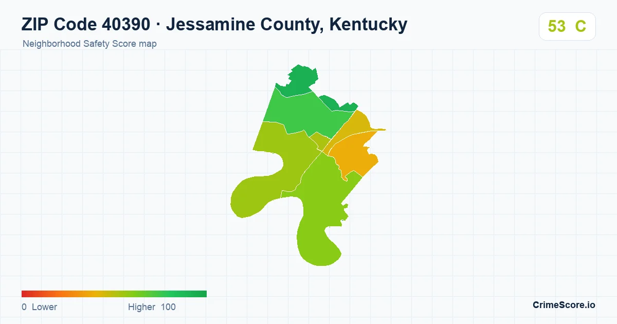 ZIP Code 40390 in Jessamine County, Kentucky neighborhood Safety Score map