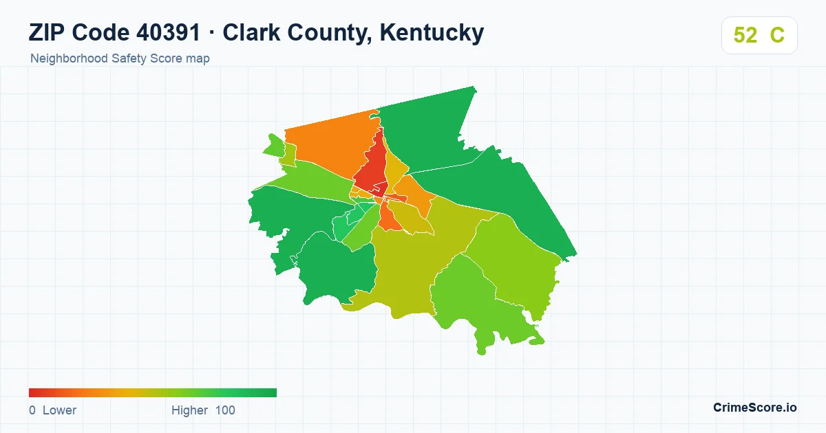 ZIP Code 40391 in Clark County, Kentucky neighborhood Safety Score map