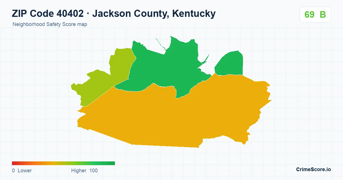 ZIP Code 40402 in Jackson County, Kentucky neighborhood Safety Score map