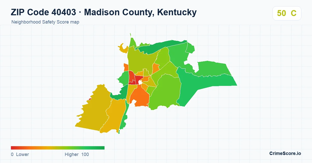 ZIP Code 40403 in Madison County, Kentucky neighborhood Safety Score map