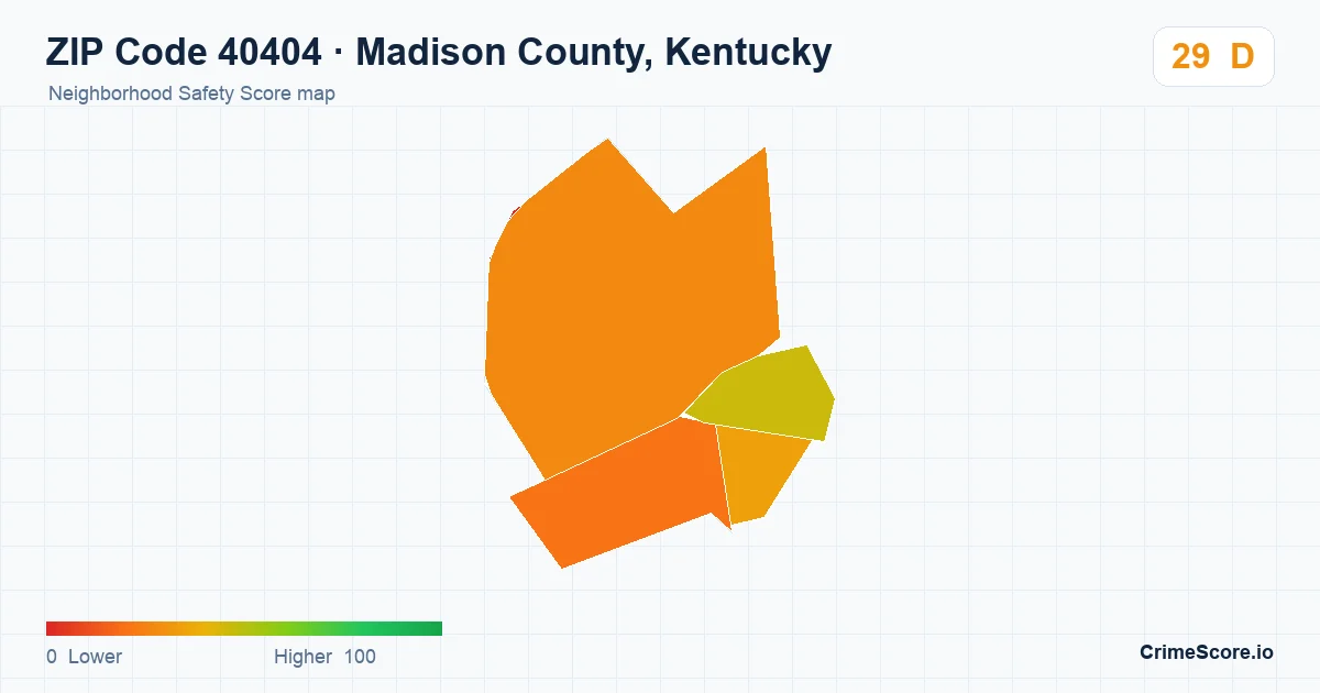 ZIP Code 40404 in Madison County, Kentucky neighborhood Safety Score map