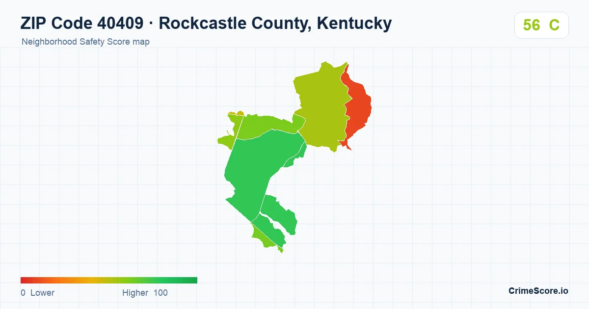 ZIP Code 40409 in Rockcastle County, Kentucky neighborhood Safety Score map