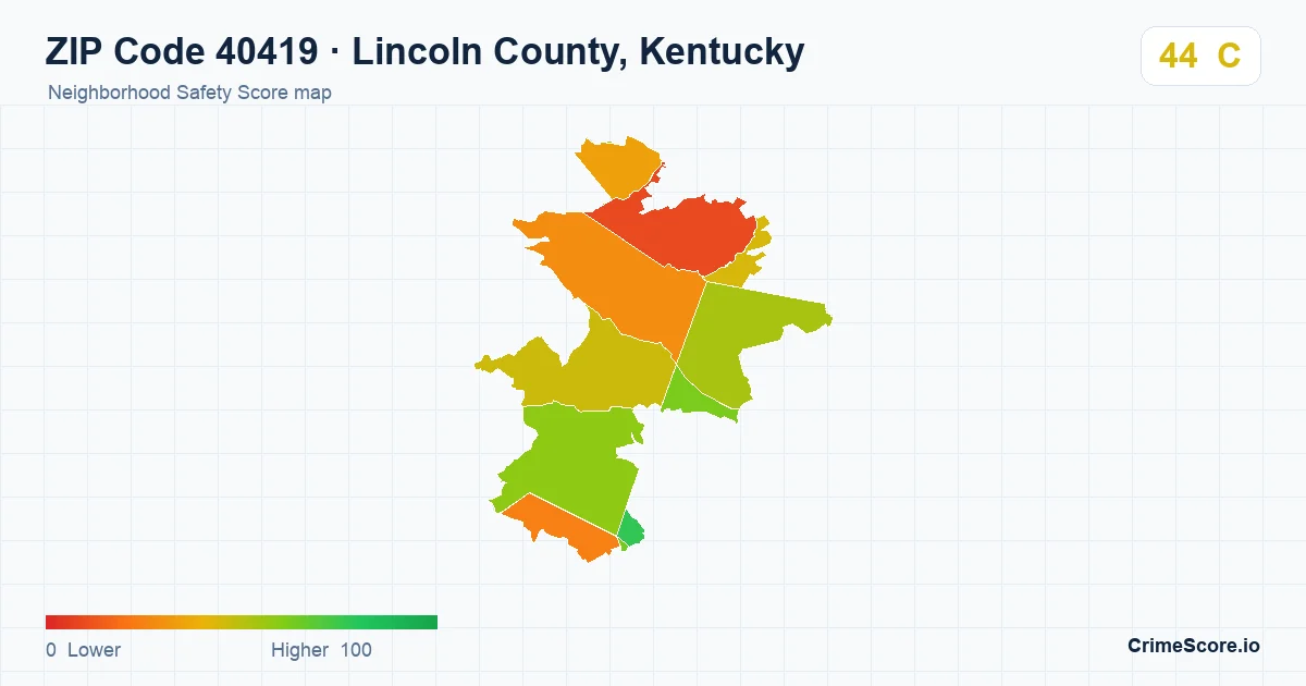 ZIP Code 40419 in Lincoln County, Kentucky neighborhood Safety Score map
