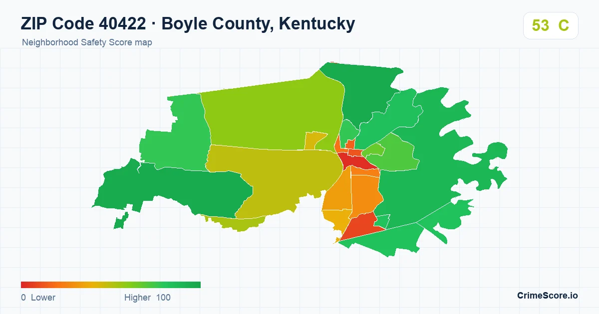 ZIP Code 40422 in Boyle County, Kentucky neighborhood Safety Score map