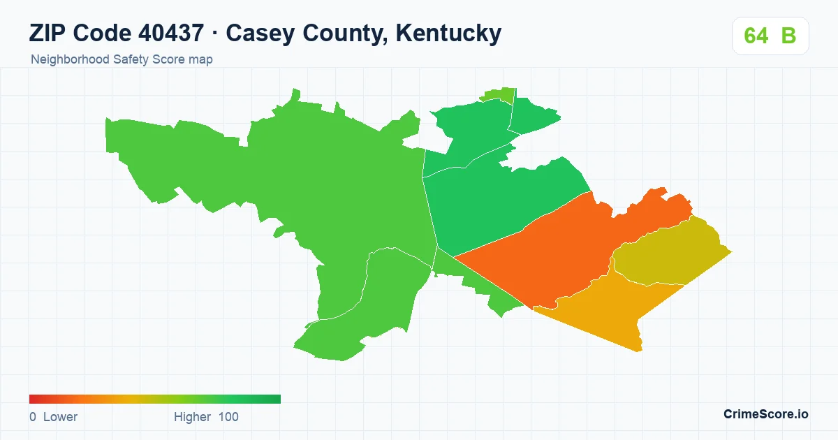 ZIP Code 40437 in Casey County, Kentucky neighborhood Safety Score map