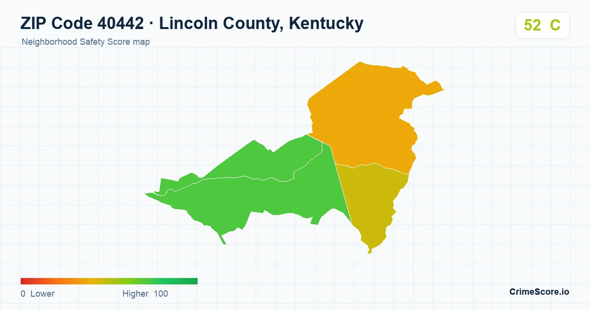 ZIP Code 40442 in Lincoln County, Kentucky neighborhood Safety Score map