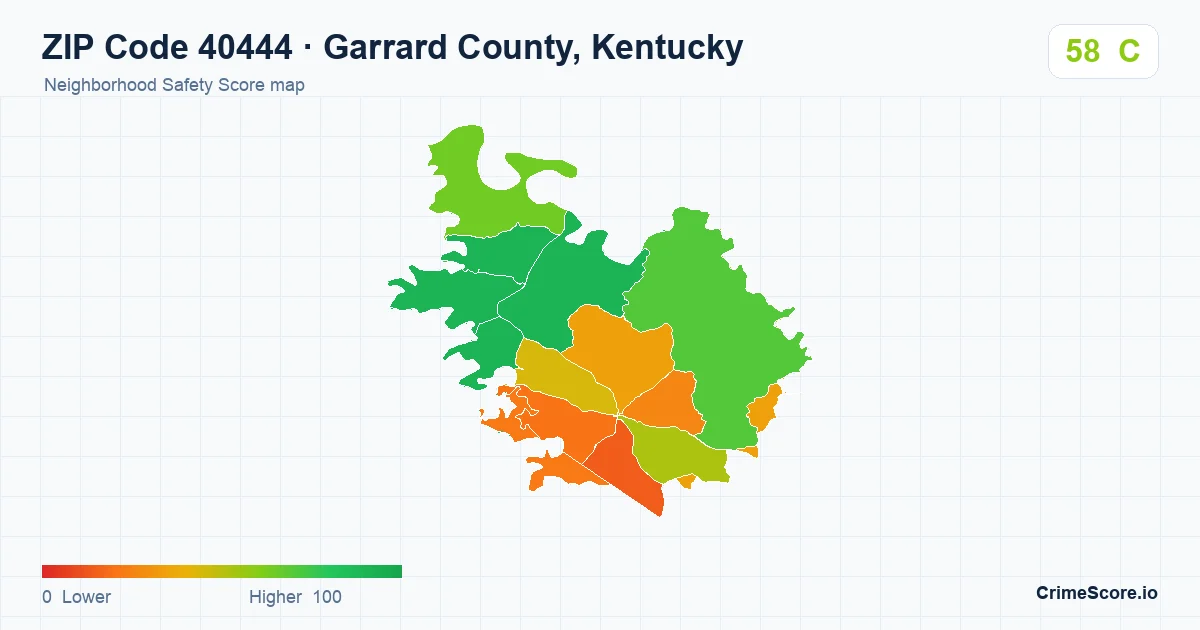 ZIP Code 40444 in Garrard County, Kentucky neighborhood Safety Score map