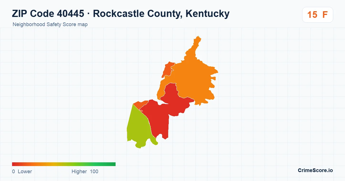 ZIP Code 40445 in Rockcastle County, Kentucky neighborhood Safety Score map