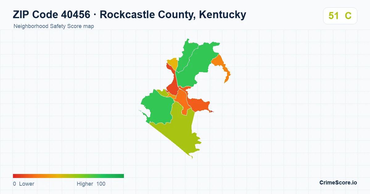 ZIP Code 40456 in Rockcastle County, Kentucky neighborhood Safety Score map