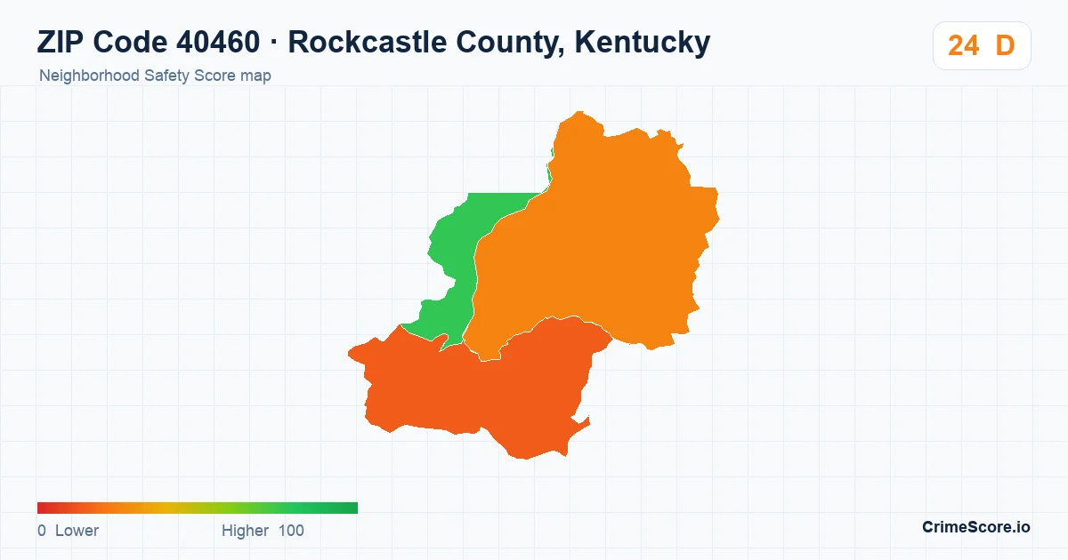 ZIP Code 40460 in Rockcastle County, Kentucky neighborhood Safety Score map