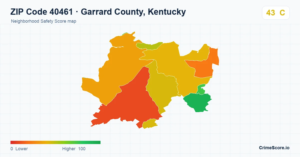 ZIP Code 40461 in Garrard County, Kentucky neighborhood Safety Score map