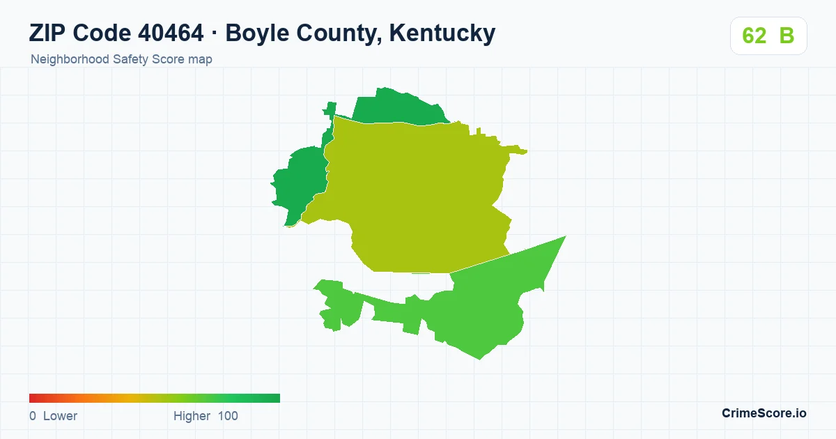 ZIP Code 40464 in Boyle County, Kentucky neighborhood Safety Score map